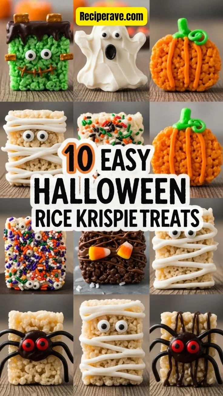 Colorful Halloween Rice Krispie Treats decorated for spooky celebrations