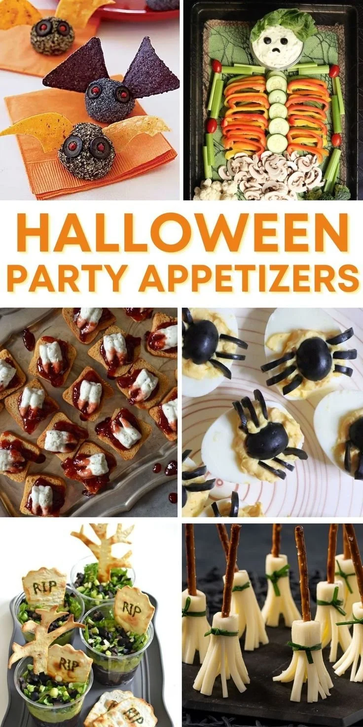 Spooky Halloween appetizers displayed on a festive table for a party