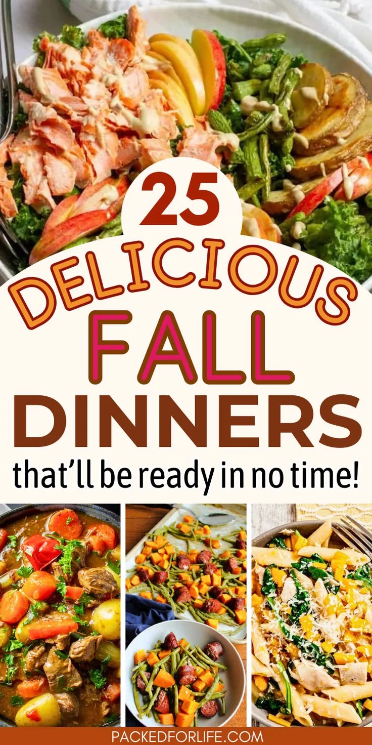 A spread of cozy fall dinner recipes showcasing seasonal ingredients.