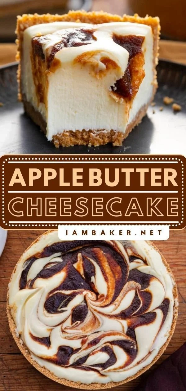 No Bake Apple Butter Cheesecake topped with caramel and apples, perfect fall dessert