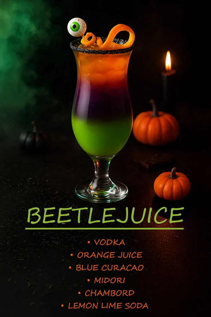 Beetlejuice movie poster featuring the iconic character in a surreal setting.