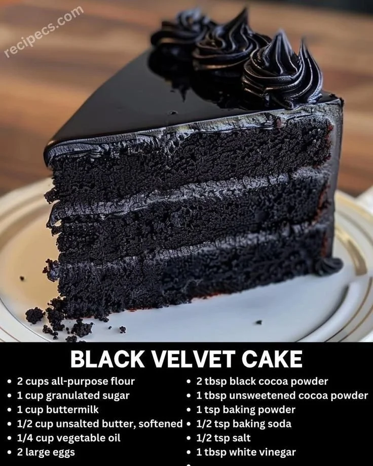 Delicious black velvet cake with cream cheese frosting and decorative toppings.