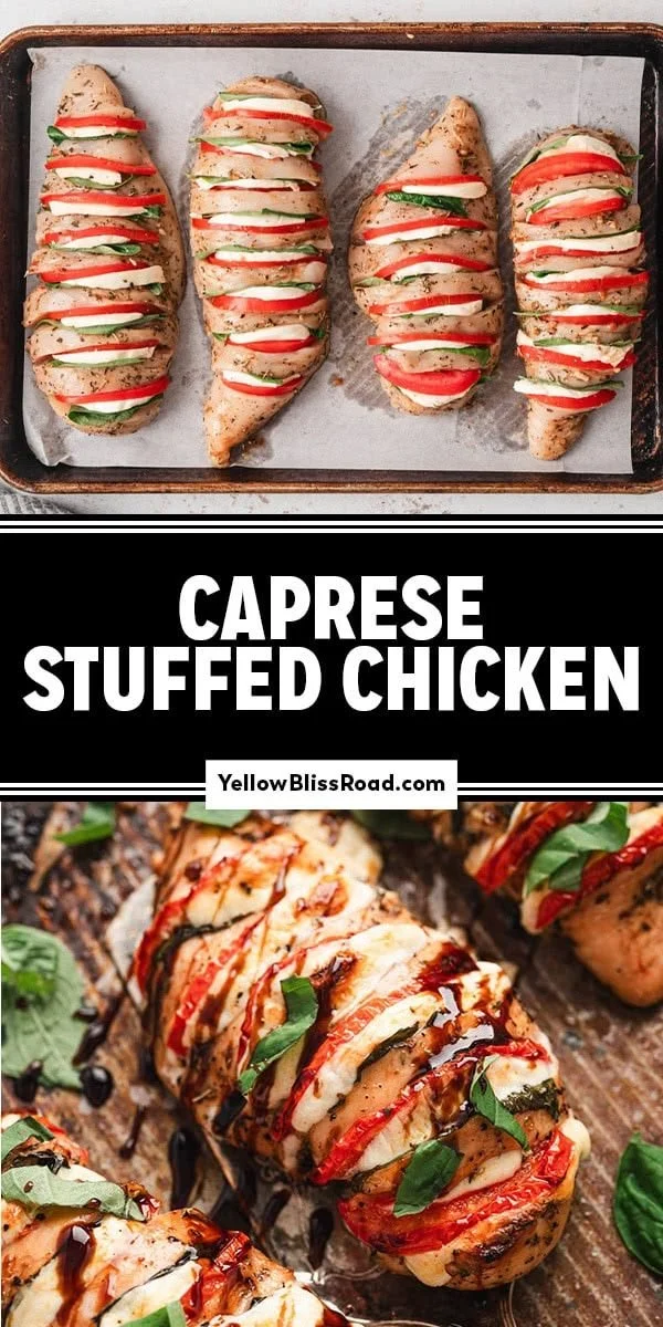 Delicious Caprese Stuffed Chicken with mozzarella, tomatoes, and basil