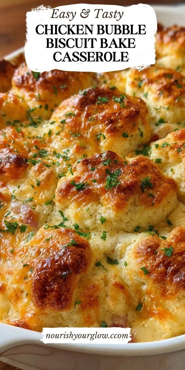 Delicious Chicken Biscuit Bake Casserole with chicken and flaky biscuits