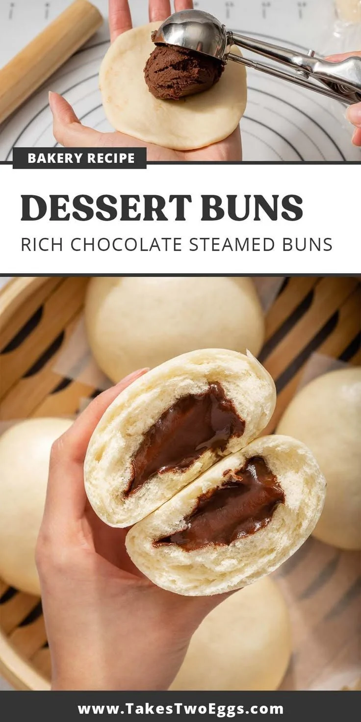Delicious Chocolate Steamed Buns filled with rich chocolate, served warm.