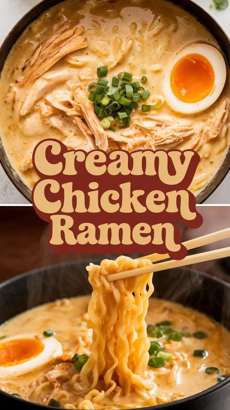 Creamy chicken ramen soup in a cozy bowl with chopsticks