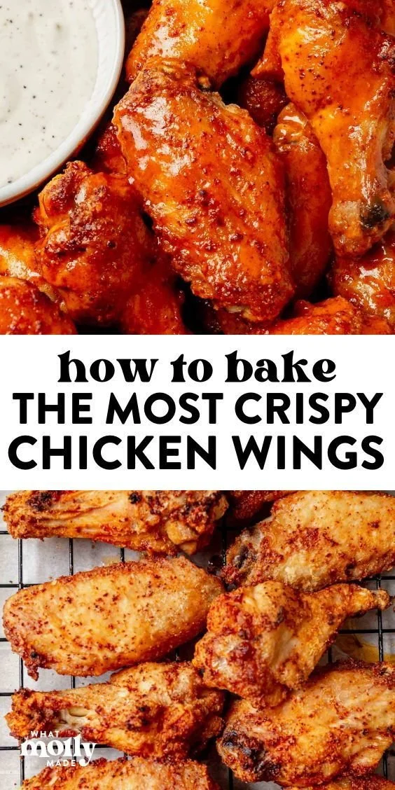 Crispy baked chicken wings served with dipping sauce on a plate