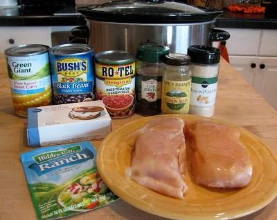 Crock Pot Cream Cheese Chicken Chile served in a bowl with garnishes