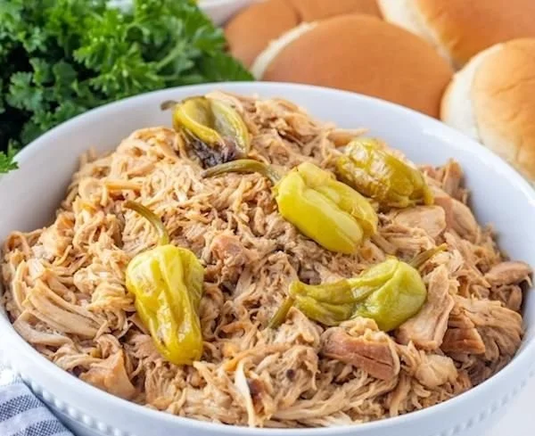 Crock Pot Mississippi Chicken cooked to perfection in a slow cooker.