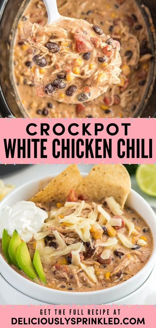 Bowl of Crockpot White Chicken Chili topped with cilantro and cheese