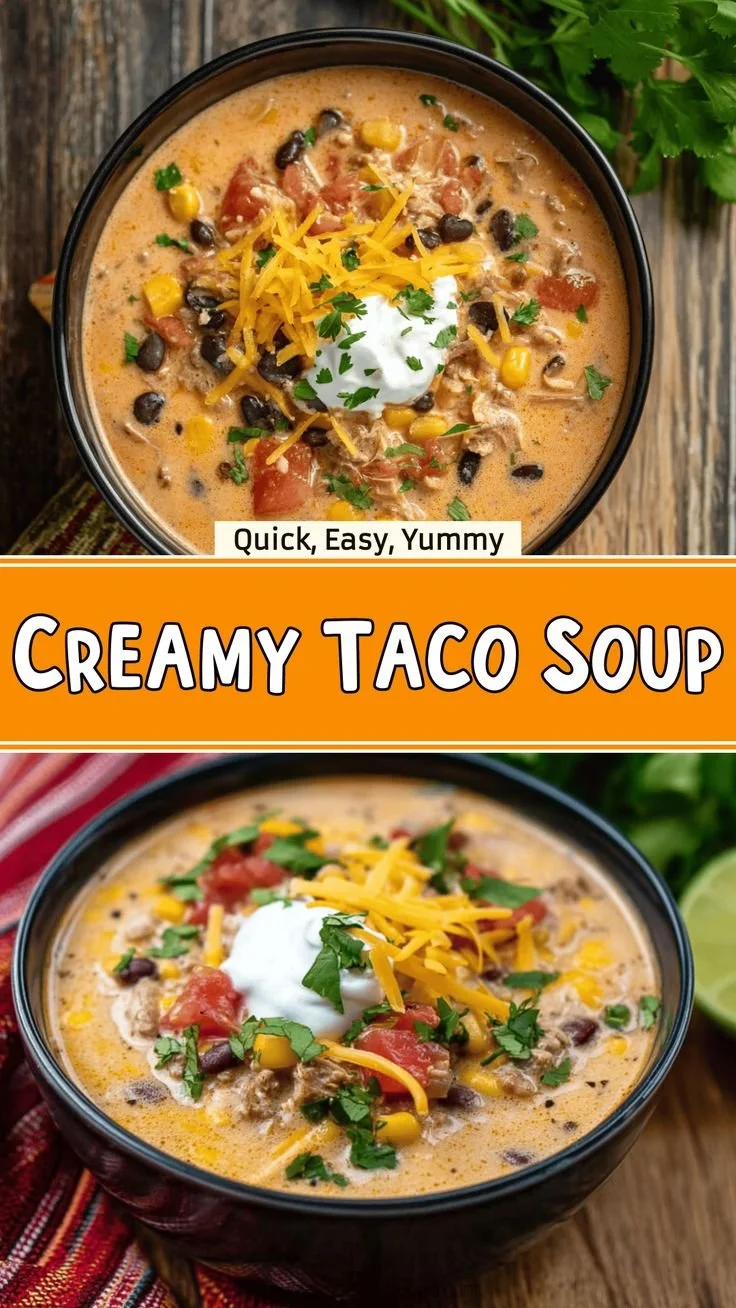 Bowl of creamy taco soup topped with cheese and cilantro