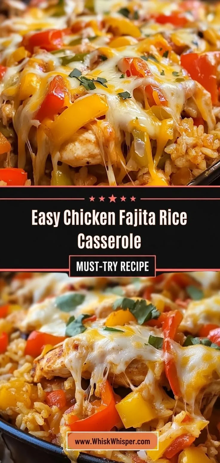 Easy chicken fajita rice casserole served in a baking dish, garnished with fresh herbs.