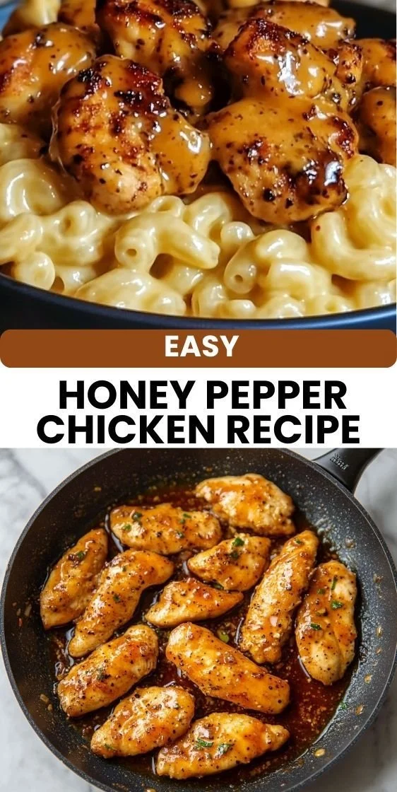 Delicious honey pepper chicken served on a plate with vegetables.
