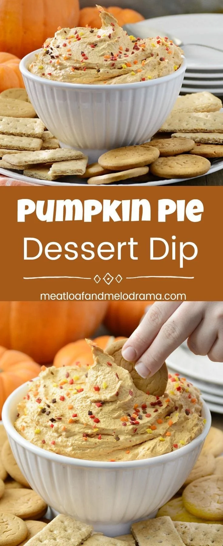 Easy pumpkin pie dip served in a bowl with graham crackers for dipping