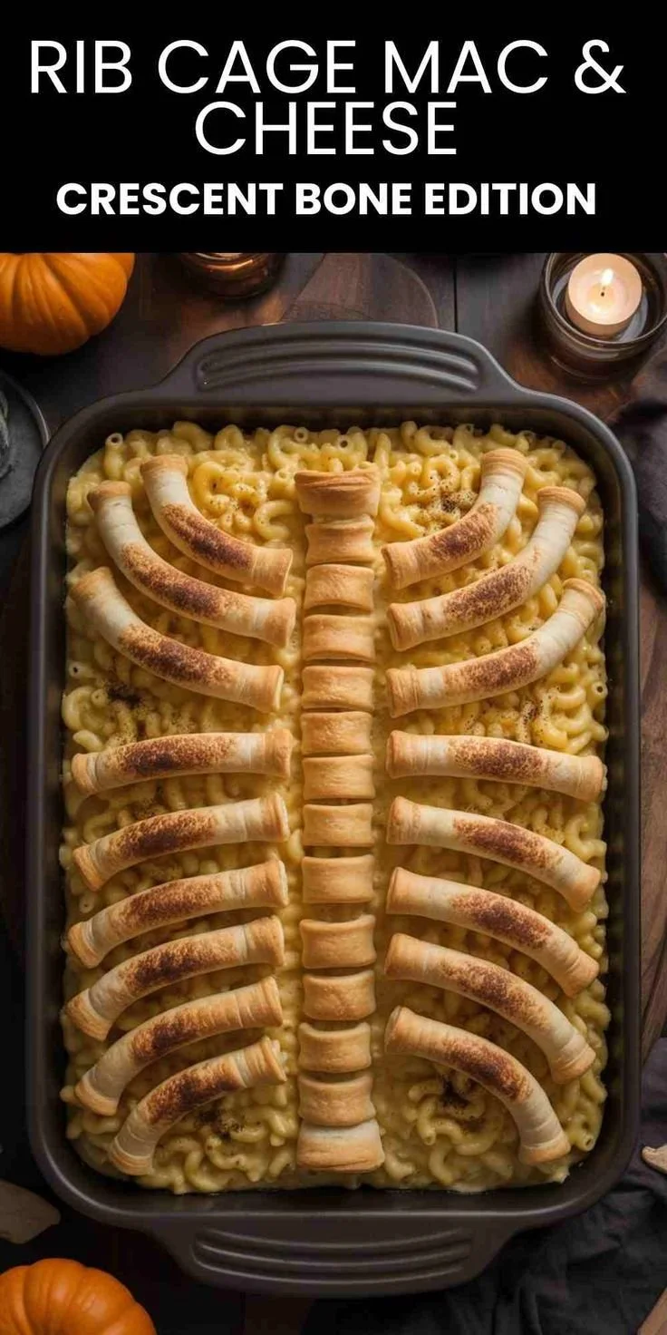 Spooky rib cage mac & cheese dish for Halloween celebrations
