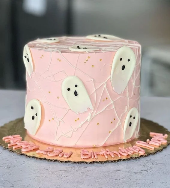 Bootiful Pink Ghostie Cake for Halloween celebration