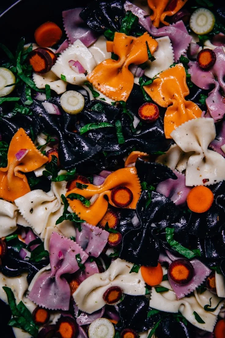 Colorful Halloween Pasta Salad with spooky shapes and seasonal ingredients