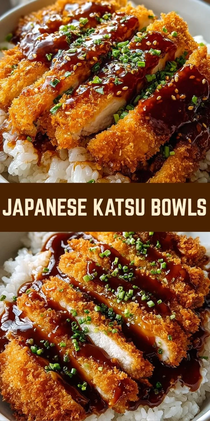 Delicious Japanese Katsu Bowls ready to enjoy for dinner.