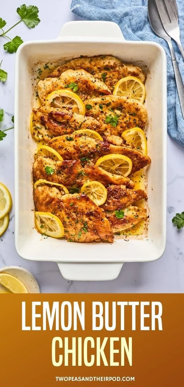 Delicious Lemon Butter Chicken served with herbs on a plate