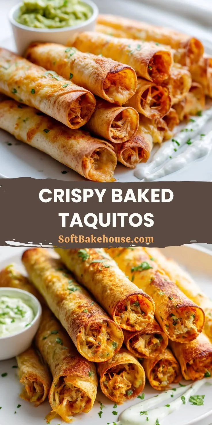 Crispy baked chicken taquitos served with salsa and toppings