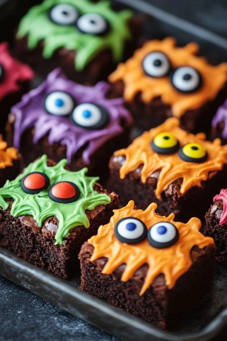 Delicious Monster Brownies decorated for a spooky Halloween party