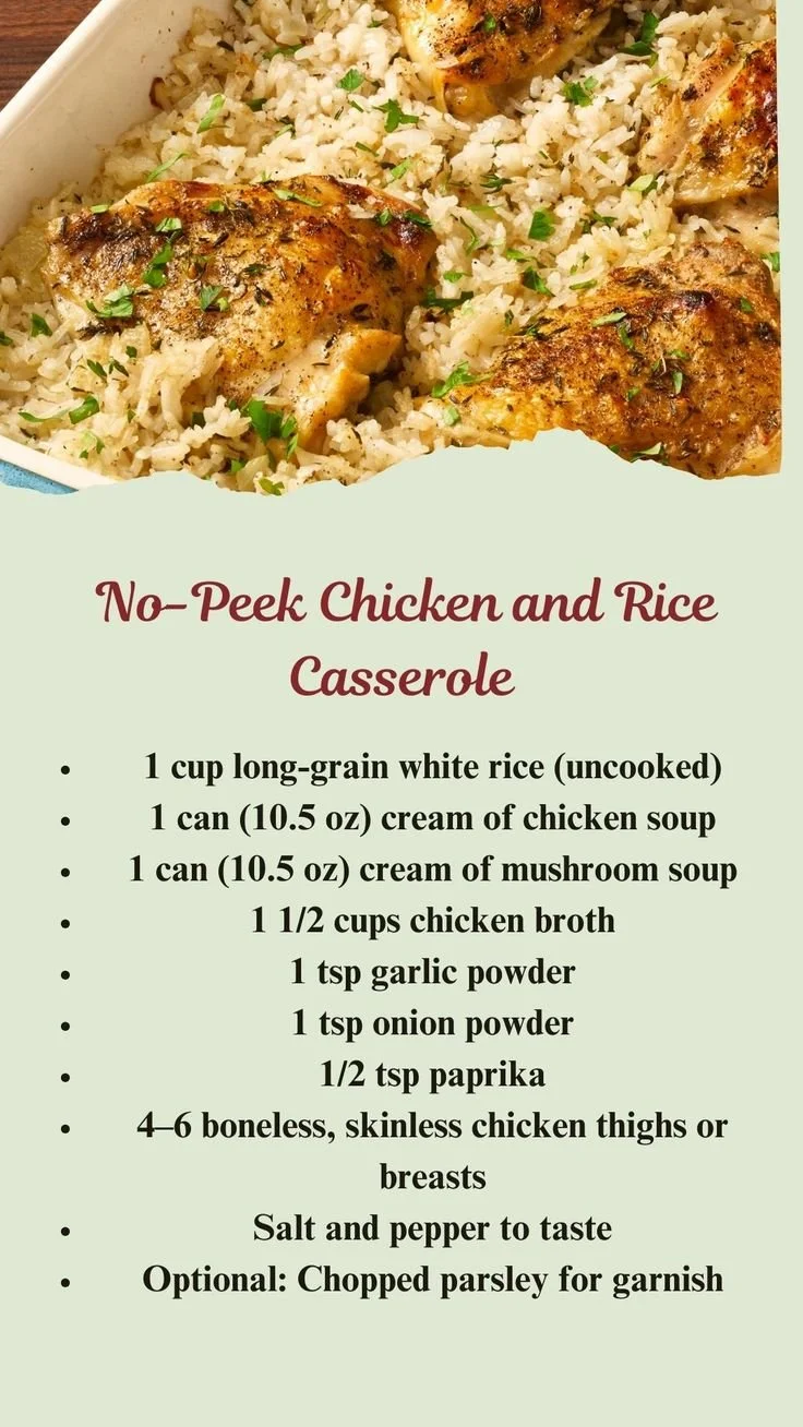 No-Peek Chicken and Rice Casserole ready to serve