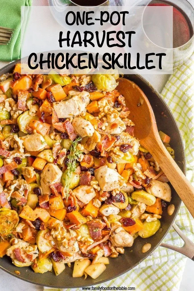 One-pot easy harvest chicken skillet meal prepared in a skillet