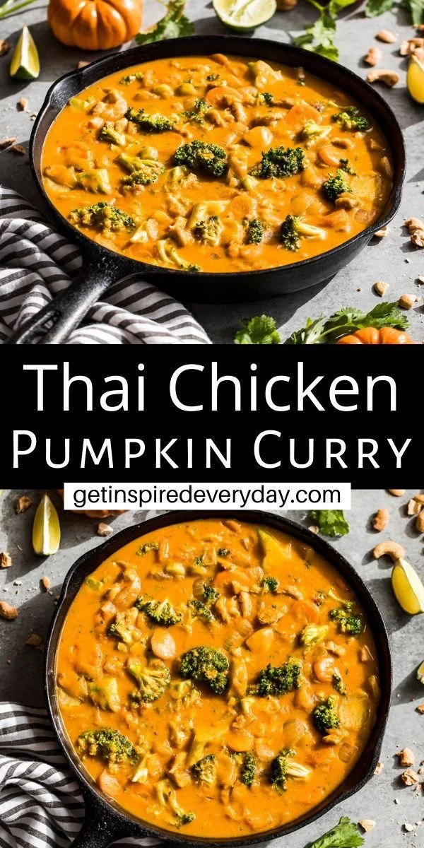 Bowl of Pumpkin Thai Curry garnished with fresh herbs