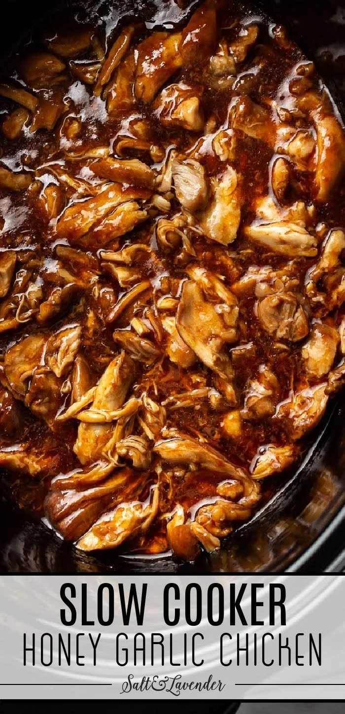 Delicious slow cooker honey garlic chicken served on a plate