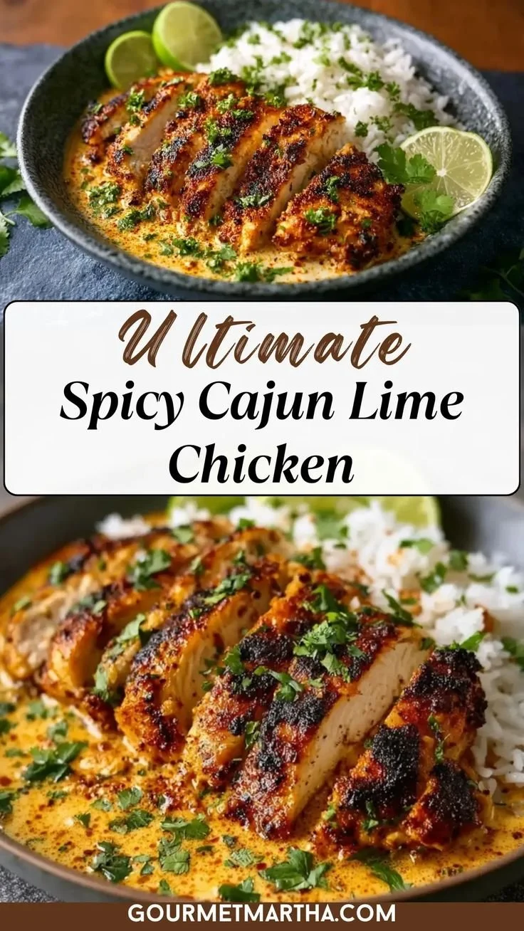 Spicy Cajun Lime Chicken served in creamy sauce with lime wedges