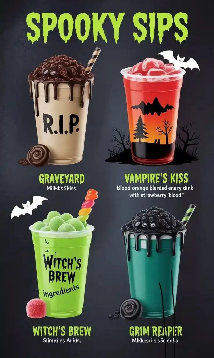 A collection of spooky Halloween drink recipes for festive parties.