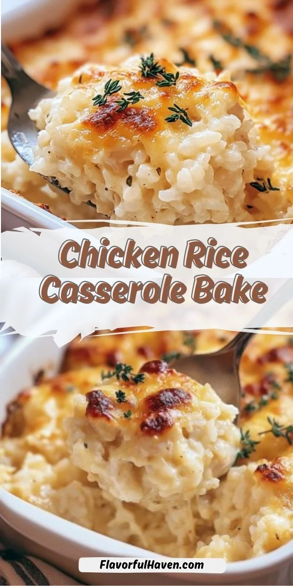 Delicious chicken rice casserole bake with creamy sauce and vegetables