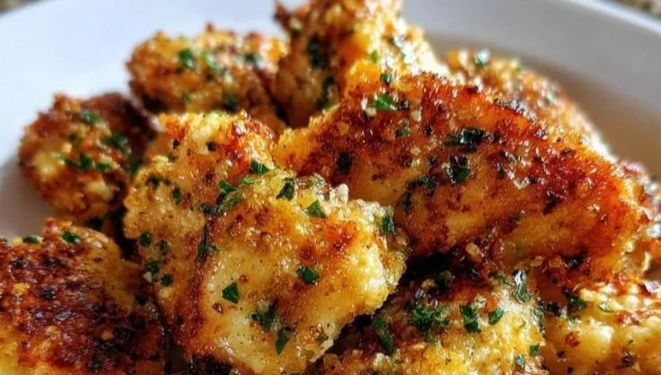 Garlic parmesan chicken cooked on a Blackstone griddle for an easy dinner.