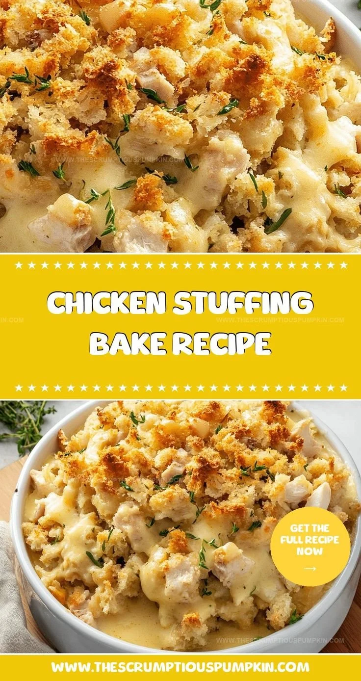 Delicious chicken stuffing bake ready to serve, perfect for comfort food lovers.